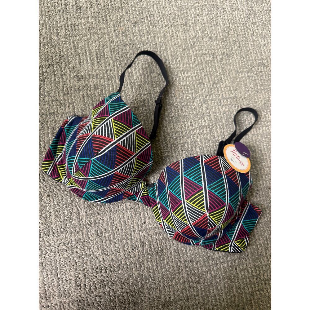 Flirtique geometric patterned colorful bra womens 38C‎ new